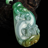 冰种黄加绿缅甸翡翠A货龙行如意挂件