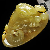 糯冰种黄翡缅甸翡翠A货吉祥如意挂件