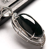 冰种墨翠缅甸翡翠A货银镀金胸坠（水钻）