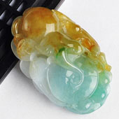 糯冰种三彩缅甸翡翠A货螭龙如意挂件