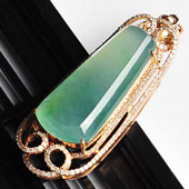 冰种晴水飘翠缅甸翡翠A货镶玫瑰金胸坠（真钻）