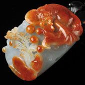 糯冰种红黄翡缅甸翡翠A货福寿如意手玩件