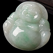 糯冰种飘翠缅甸翡翠A货玉佛挂件