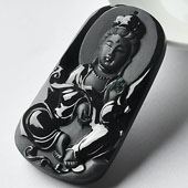 冰玻种墨翠缅甸翡翠A货观音挂件