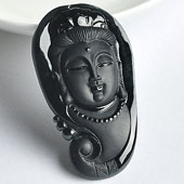 玻璃种墨翠缅甸翡翠A货观音头挂件