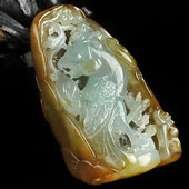 糯冰种褐黄翡缅甸翡翠A货喜上眉梢挂件