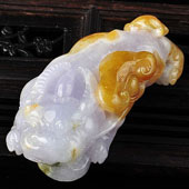 糯冰种紫罗兰黄翡缅甸翡翠A货貔貅如意挂件