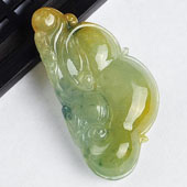 冰种黄翡飘花缅甸翡翠A货如意挂件
