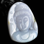 糯冰种晴水略带褐黄翡缅甸翡翠A货观音头挂件