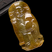 糯冰种褐黄翡缅甸翡翠A货财神挂件