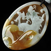 糯冰种黄翡略飘花缅甸翡翠A货龙行如意挂件