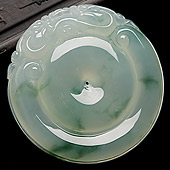 冰种飘花缅甸翡翠A货双龙如意挂件