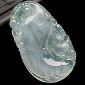 冰玻种略飘花缅甸翡翠A货如意挂件