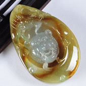 冰种褐黄翡缅甸翡翠A货虎虎生威挂件