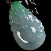 冰种春带彩缅甸翡翠A货貔貅如意挂件