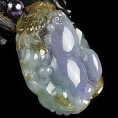 糯冰种紫罗兰褐黄翡缅甸翡翠A货福寿如意挂件