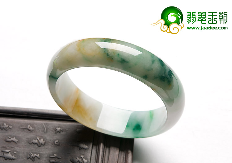 糯冰种黄加绿缅甸翡翠A货手镯（59.5mm）
