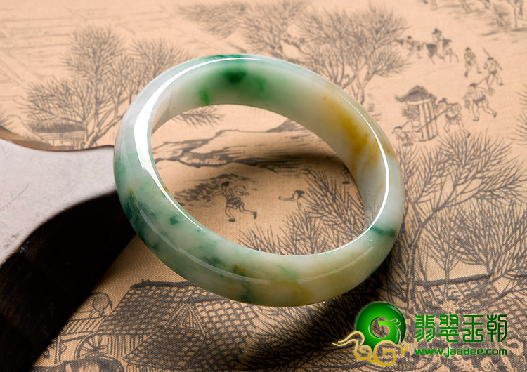 糯冰种黄加绿缅甸翡翠A货手镯（59.5mm）