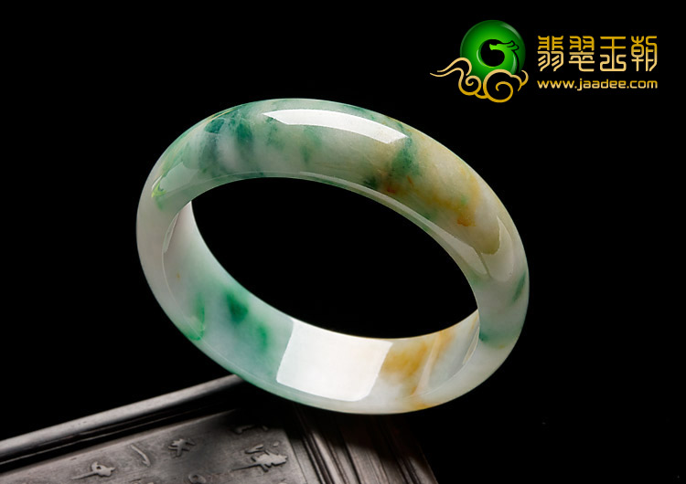 糯冰种黄加绿缅甸翡翠A货手镯（59.5mm）