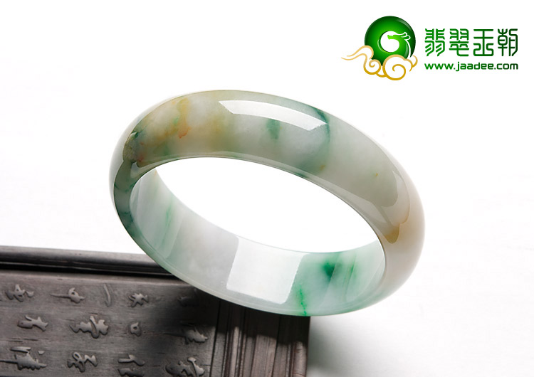 糯冰种黄加绿缅甸翡翠A货手镯（59.5mm）