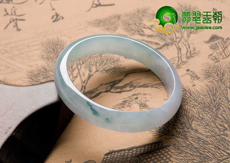 冰种略飘花缅甸翡翠A货手镯（54.7mm）