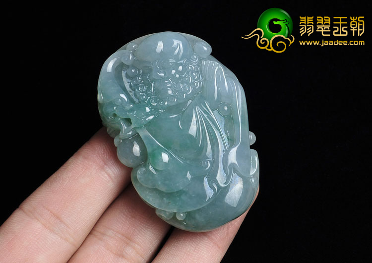 冰种飘翠缅甸翡翠A货达摩挂件