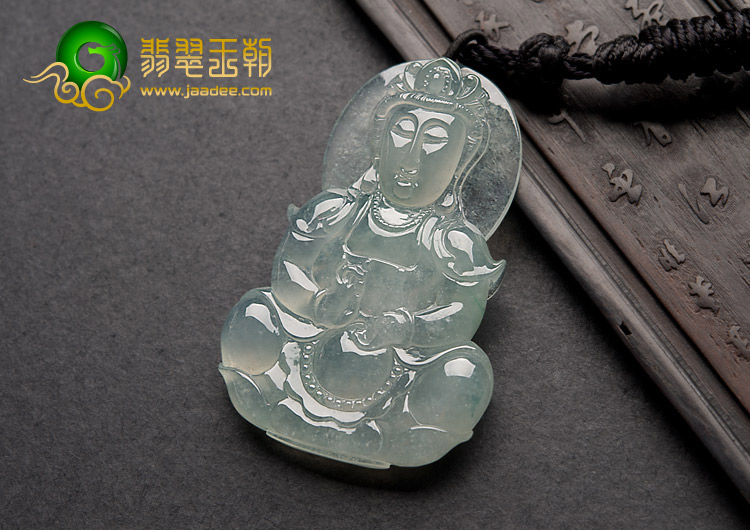 冰种淡晴水缅甸翡翠A货观音挂件