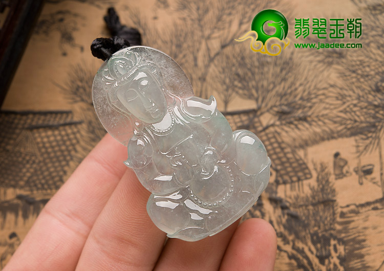 冰种淡晴水缅甸翡翠A货观音挂件