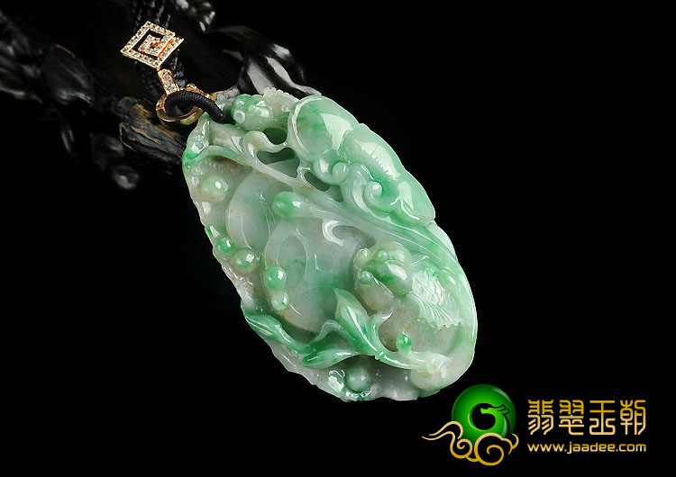 糯冰种飘翠缅甸翡翠A货金玉满堂挂件