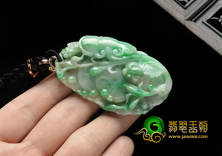 糯冰种飘翠缅甸翡翠A货金玉满堂挂件