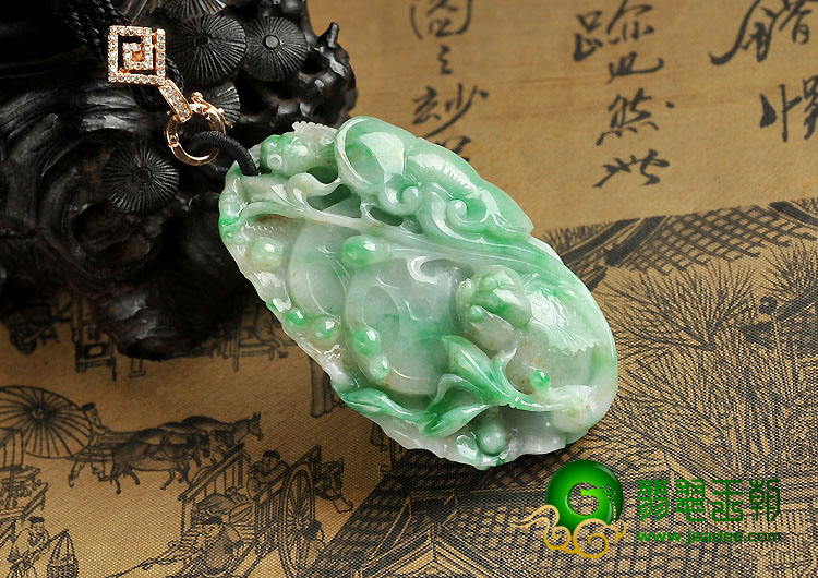 糯冰种飘翠缅甸翡翠A货金玉满堂挂件