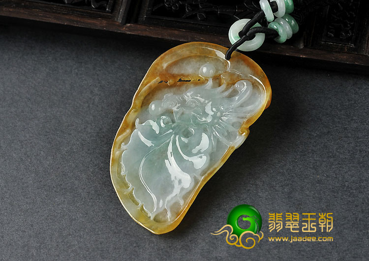 冰种黄翡缅甸翡翠A货龙头挂件