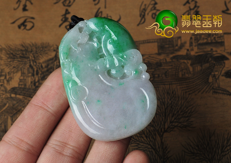 糯冰种翠色缅甸翡翠A货福禄寿挂件