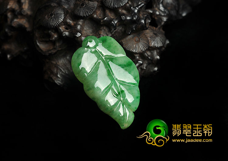 糯冰种黄加绿缅甸翡翠A货叶子挂件