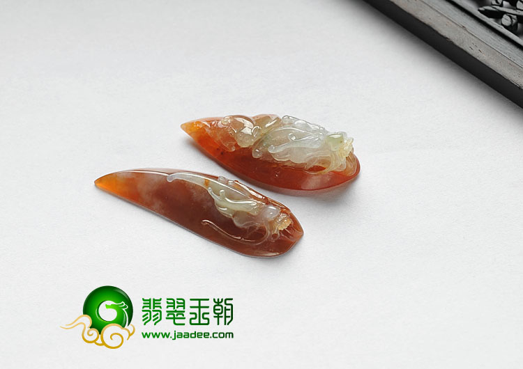冰种红黄翡缅甸翡翠A货龙头胸坠（单价）