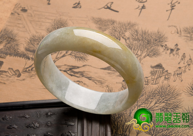 糯冰种黄翡缅甸翡翠A货手镯（58.4mm）