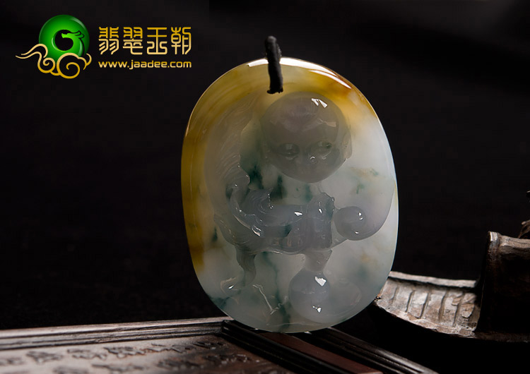 糯冰种三彩缅甸翡翠A货望子成龙挂件