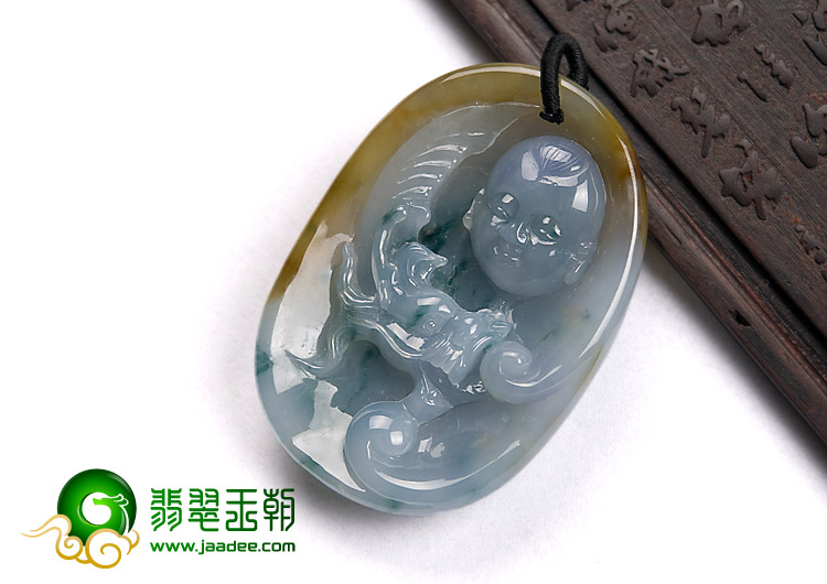 糯冰种三彩缅甸翡翠A货望子成龙挂件