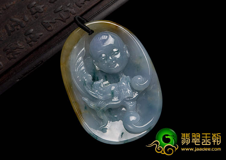 糯冰种三彩缅甸翡翠A货望子成龙挂件