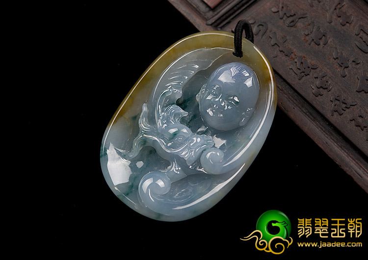 糯冰种三彩缅甸翡翠A货望子成龙挂件