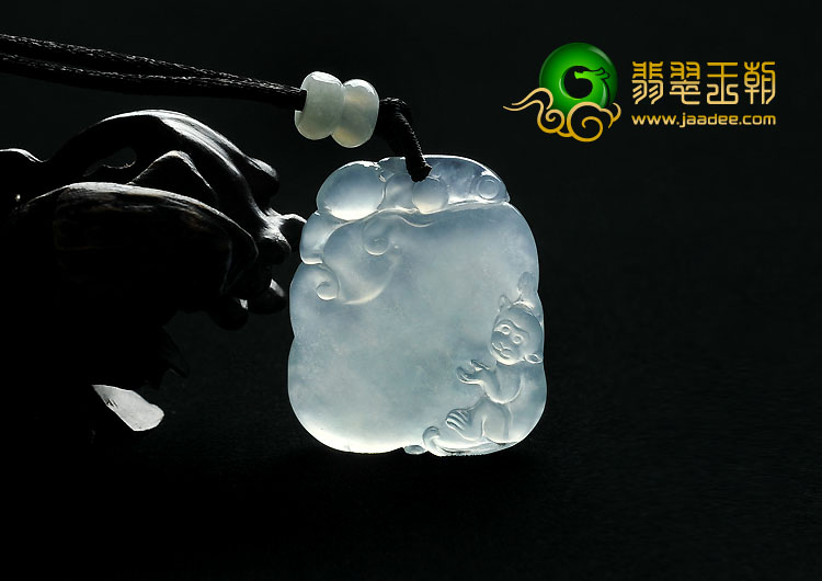 冰种晴水缅甸翡翠A货灵猴献寿挂件