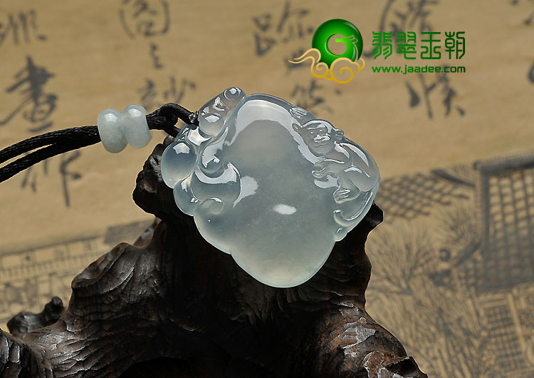 冰种晴水缅甸翡翠A货灵猴献寿挂件