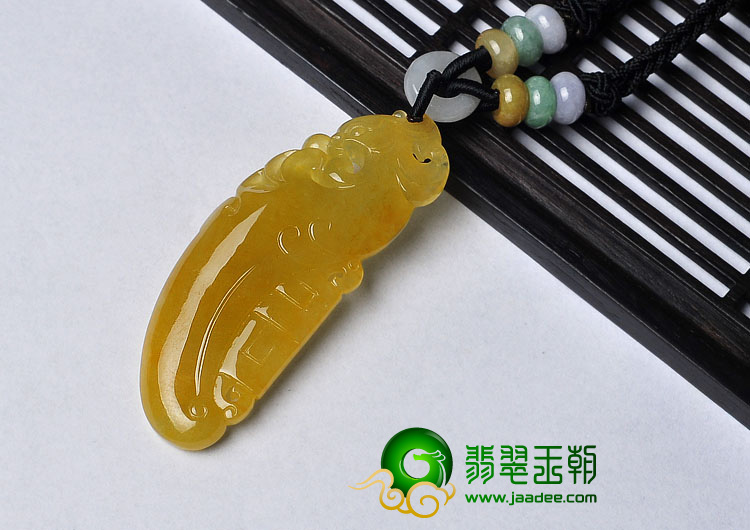 冰种黄翡缅甸翡翠A货仿古凤挂件