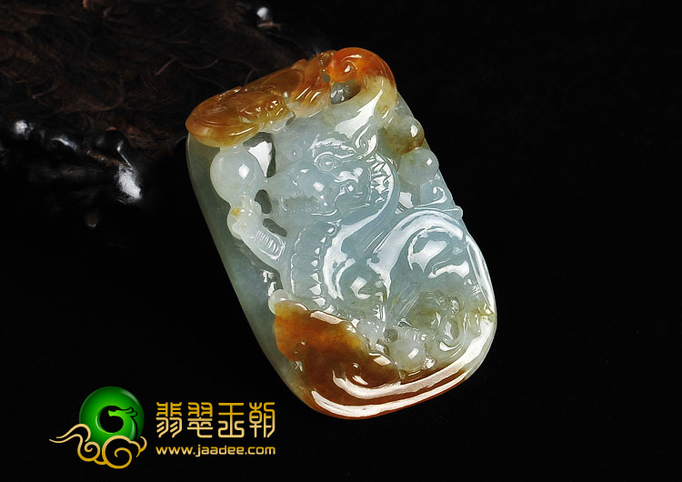 糯冰种褐红翡缅甸翡翠A货龙挂件