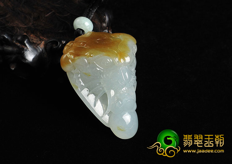 冰种晴水褐黄翡缅甸翡翠A货龙头挂件