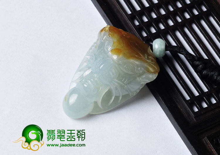 冰种晴水褐黄翡缅甸翡翠A货龙头挂件