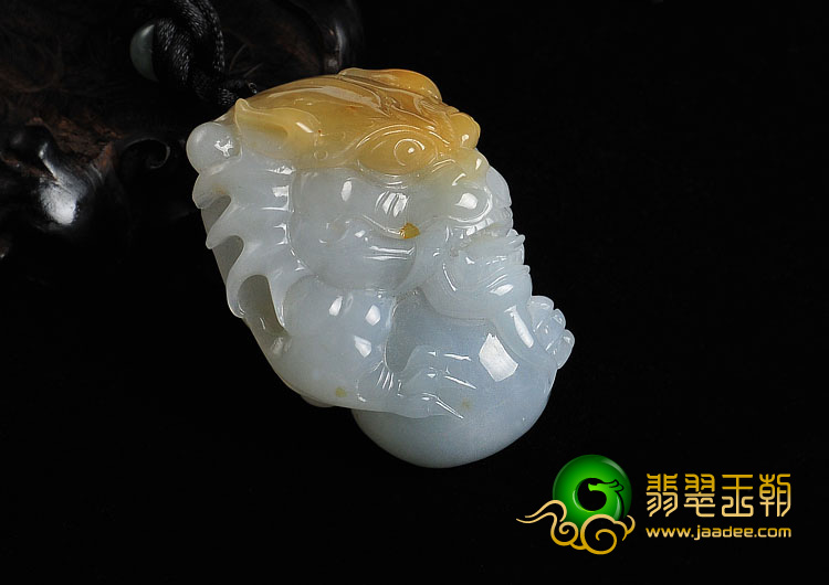糯冰种晴水黄翡缅甸翡翠A货龙头挂件