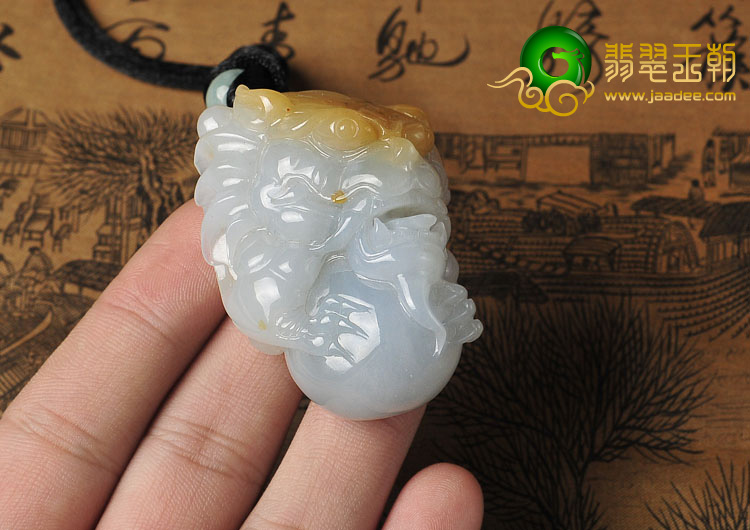 糯冰种晴水黄翡缅甸翡翠A货龙头挂件