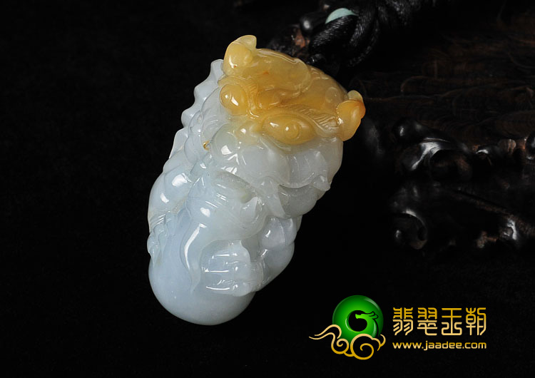 糯冰种晴水黄翡缅甸翡翠A货龙头挂件