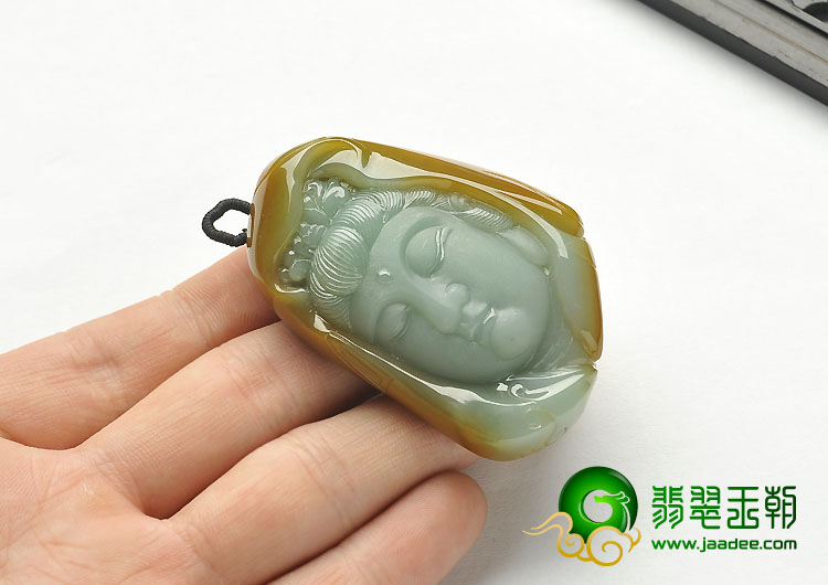 糯冰种晴水褐翡缅甸翡翠A货观音头挂件